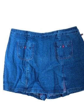 Route 66 Denim Skort with Pocket Embroidery - Blue